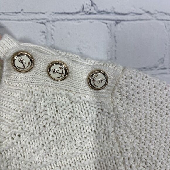 Talbots Knit Ivory Sweater Women Petite Small Button Ballon Sleeve Cable Knit - Picture 3 of 12